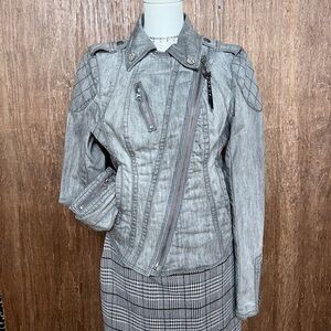 Guess Jeans Gray Denim Moto Jacket